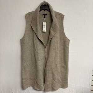 Eileen Fisher Funnel Neck Vest Boiled Wool XL Knit NWT $338 Oat/Tan Pockets